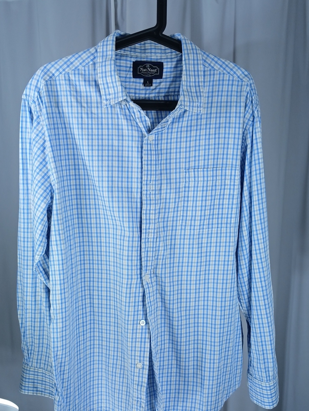 Nat Nast mens Light Blue & White Plaid Button-Up Shirt